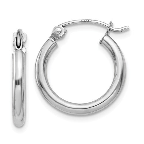 14k white gold classic round hoop earrings 15mmx2mm