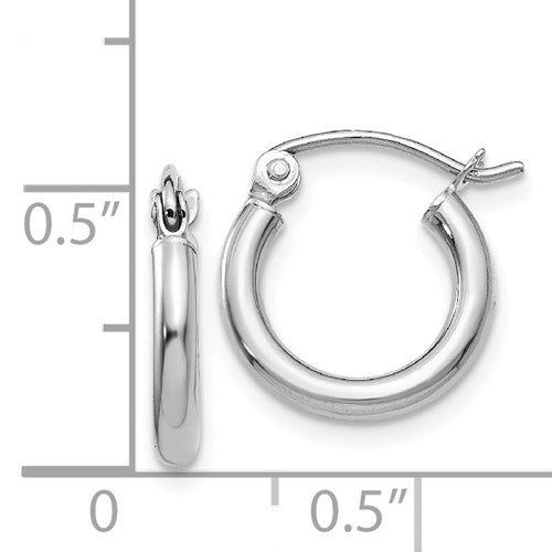 14k white gold classic round hoop earrings 11mmx2mm
