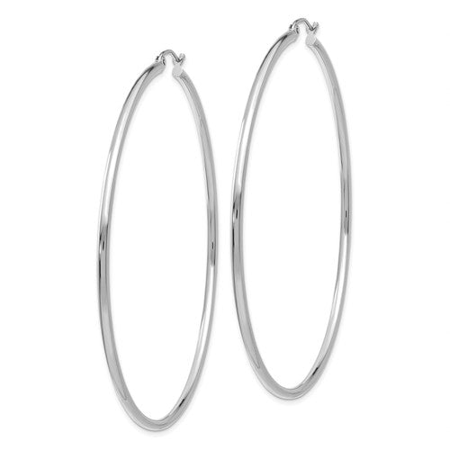 14k white gold 2.56 inch classic round hoop earrings 65mmx2mm