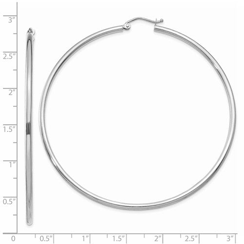 14k white gold 2.56 inch classic round hoop earrings 65mmx2mm