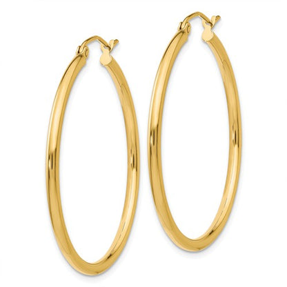 14k yellow gold classic round hoop earrings 34mmx2mm