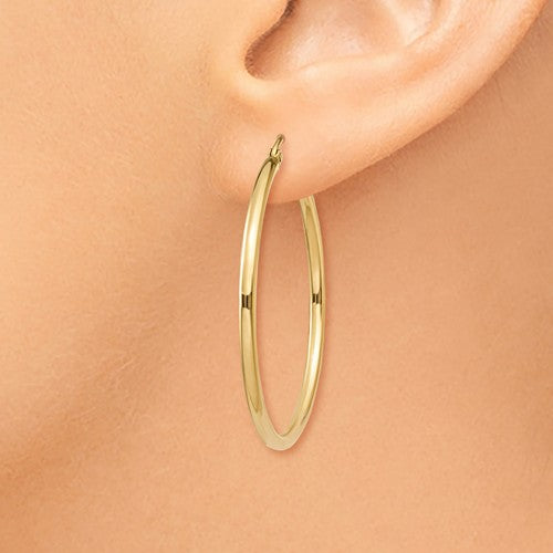 14k yellow gold classic round hoop earrings 34mmx2mm