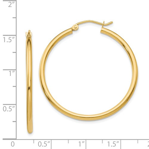 14k yellow gold classic round hoop earrings 34mmx2mm