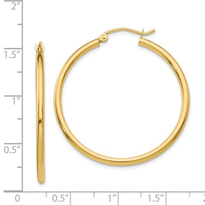 14k yellow gold classic round hoop earrings 34mmx2mm