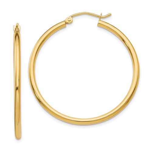 14k yellow gold classic round hoop earrings 34mmx2mm