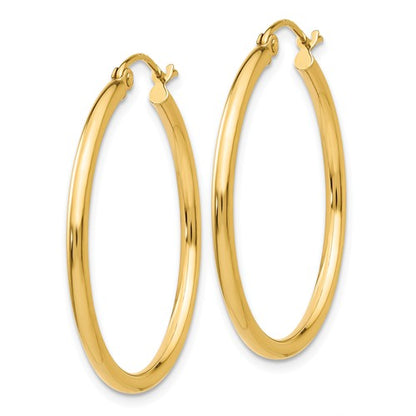 14k yellow gold classic round hoop earrings 30mmx2mm