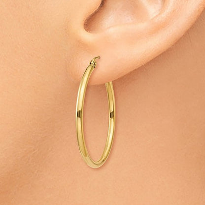 14k yellow gold classic round hoop earrings 30mmx2mm