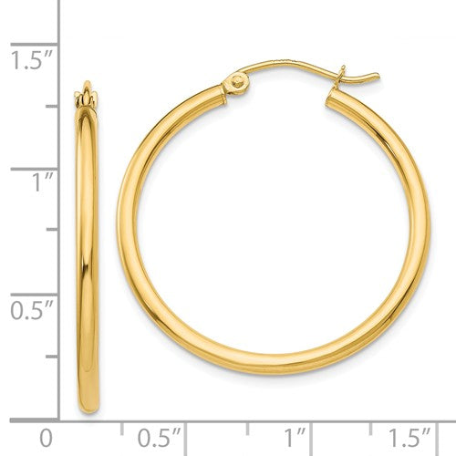 14k yellow gold classic round hoop earrings 30mmx2mm