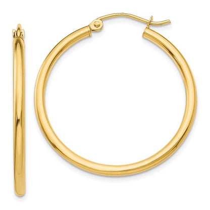 14k yellow gold classic round hoop earrings 30mmx2mm