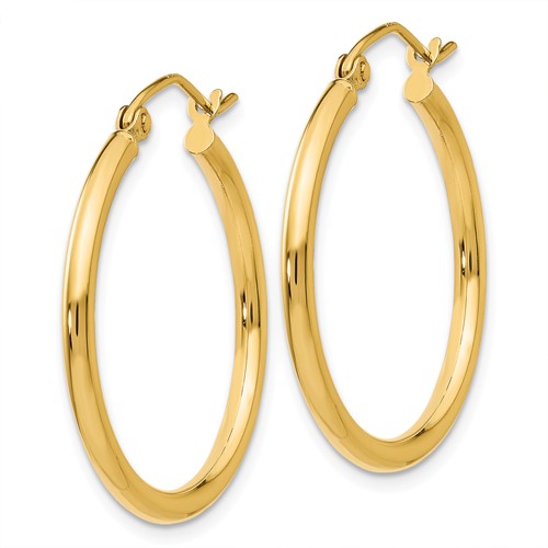14k yellow gold classic round hoop earrings 25mmx2mm