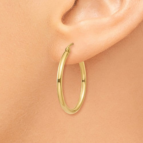 14k yellow gold classic round hoop earrings 25mmx2mm
