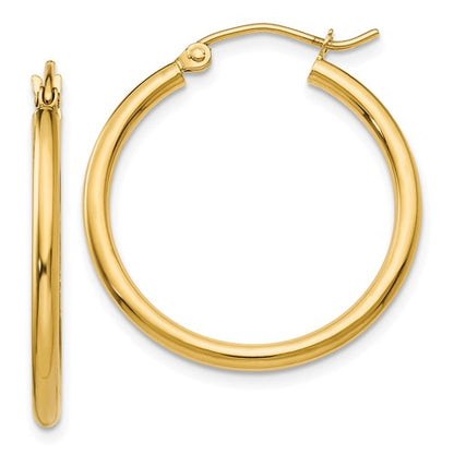 14k yellow gold classic round hoop earrings 25mmx2mm