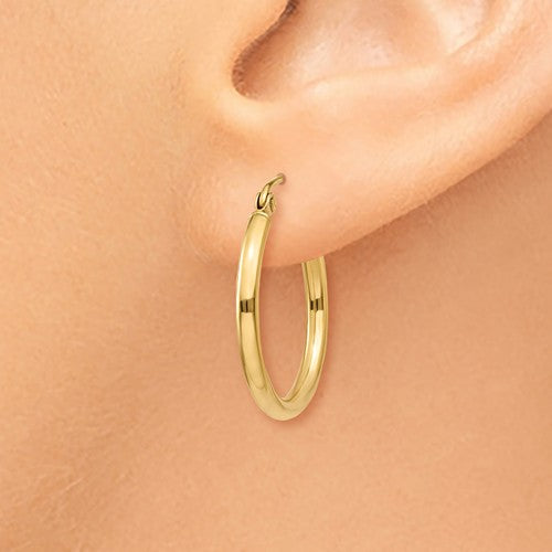 14k yellow gold classic round hoop earrings 20mmx2mm
