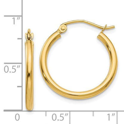 14k yellow gold classic round hoop earrings 20mmx2mm