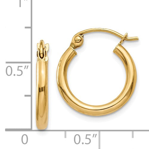 14k Yellow Gold Classic Round Hoop Earrings 14mmx2mm