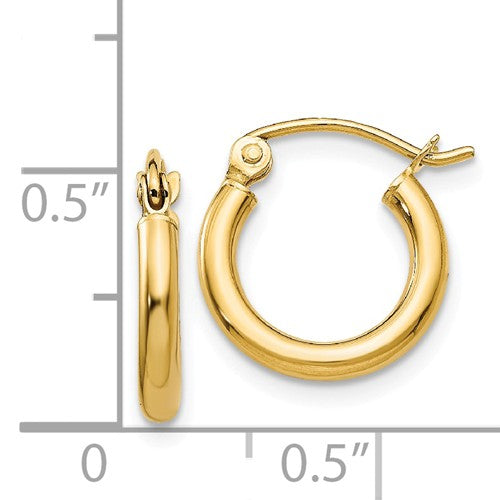 14k yellow gold classic round hoop earrings 13mmx2mm