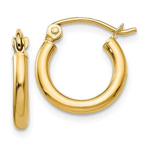 14k yellow gold classic round hoop earrings 13mmx2mm