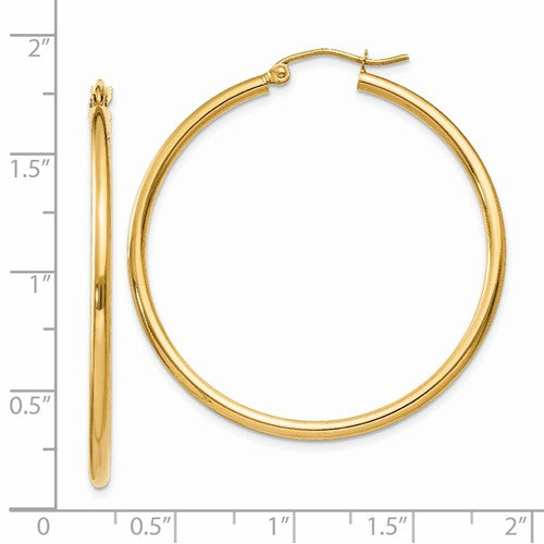14k yellow gold classic round hoop earrings 40mmx2mm