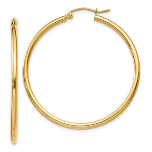 14k yellow gold classic round hoop earrings 40mmx2mm