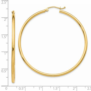 14k Yellow Gold Classic Round Hoop Earrings 52mmx2mm