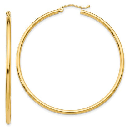14k yellow gold classic round hoop earrings 52mmx2mm