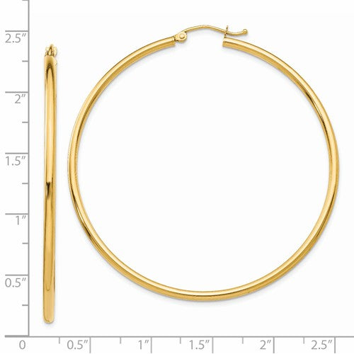 14k yellow gold classic round hoop earrings 55mmx2mm