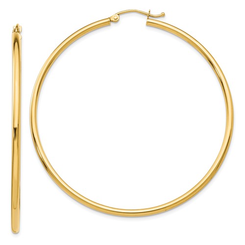 14k yellow gold classic round hoop earrings 55mmx2mm