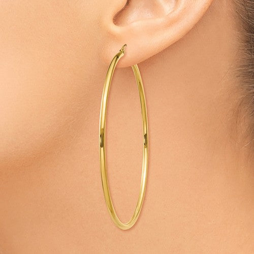 14k yellow gold classic round hoop earrings 60mmx2mm