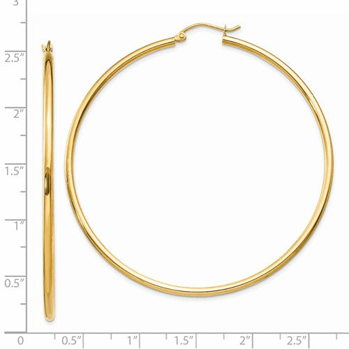 14k yellow gold classic round hoop earrings 60mmx2mm