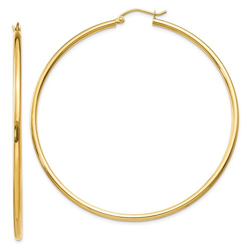 14k yellow gold classic round hoop earrings 60mmx2mm