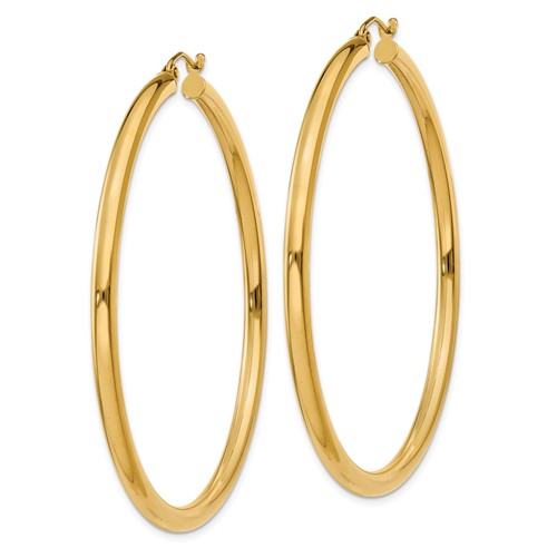 14k yellow gold classic round large hoop earrings 53mm x 3mm lightweight