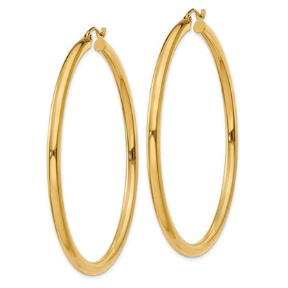 14k yellow gold classic round large hoop earrings 53mm x 3mm lightweight