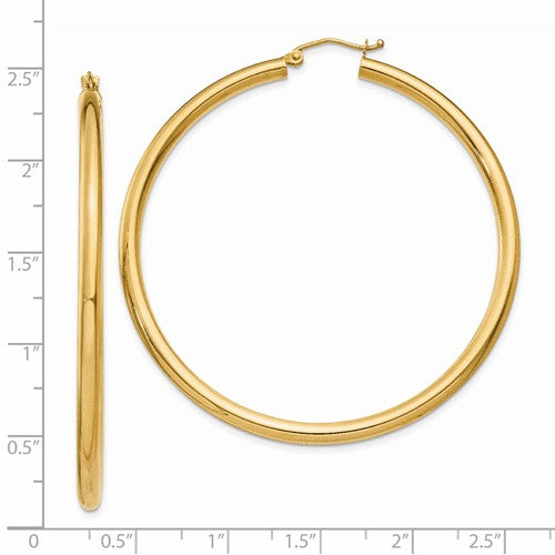 14k yellow gold classic round large hoop earrings 53mm x 3mm lightweight