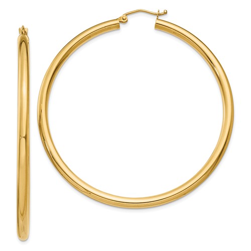 14k yellow gold classic round large hoop earrings 53mm x 3mm lightweight