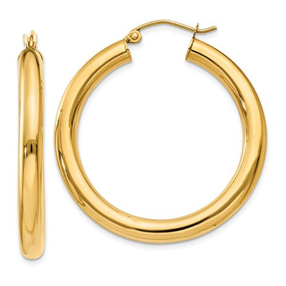 14k yellow gold classic round hoop earrings 32mm x 4mm