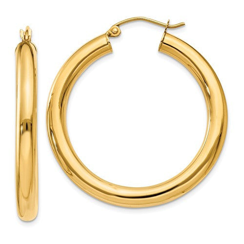 14k Yellow Gold Classic Lightweight Round Hoop Earrings 34mmx4mm - BringJoyCollection