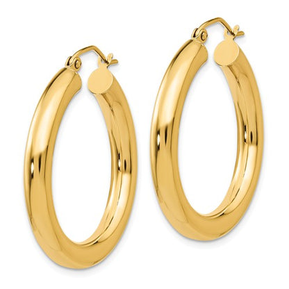 14k yellow gold classic round hoop earrings 29mm x 4mm