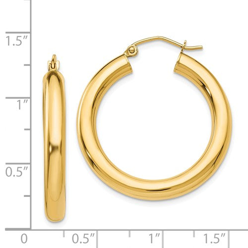 14k yellow gold classic round hoop earrings 29mm x 4mm