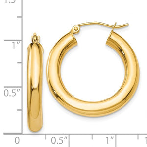 14k Yellow Gold Classic Round Hoop Earrings 24mm x 4mm