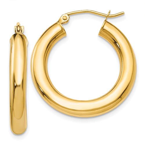 14k yellow gold classic round hoop earrings 24mm x 4mm