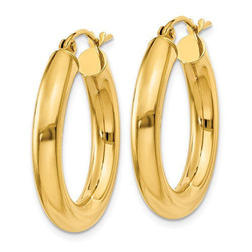 14k yellow gold classic lightweight round hoop earrings 25mmx4mm