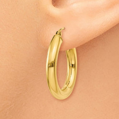 14k yellow gold classic lightweight round hoop earrings 25mmx4mm