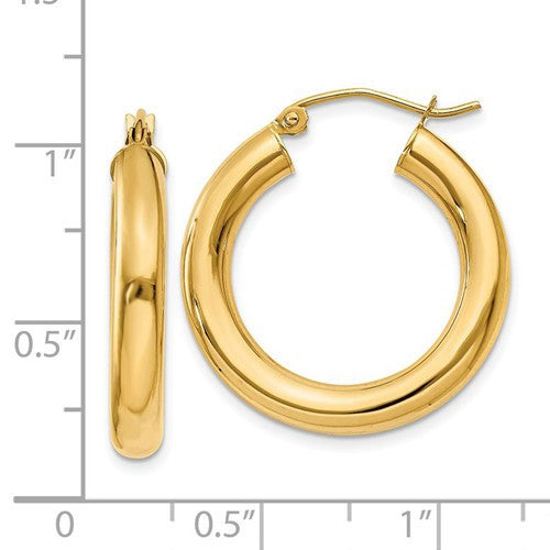 14k Yellow Gold Classic Lightweight Round Hoop Earrings 25mmx4mm - BringJoyCollection