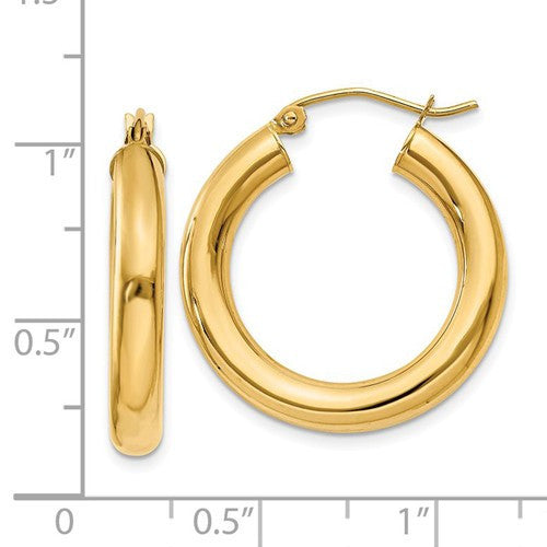 14k yellow gold classic lightweight round hoop earrings 25mmx4mm