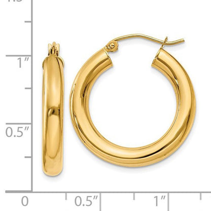 14k yellow gold classic lightweight round hoop earrings 25mmx4mm