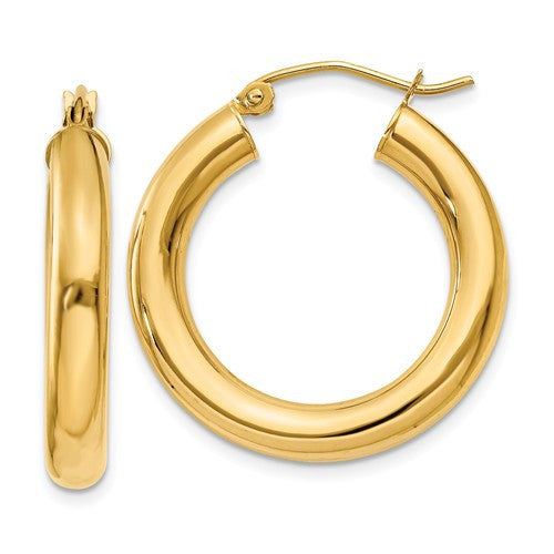 14k yellow gold classic lightweight round hoop earrings 25mmx4mm