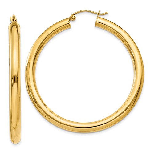 14k yellow gold classic round hoop earrings 43mm x 4mm