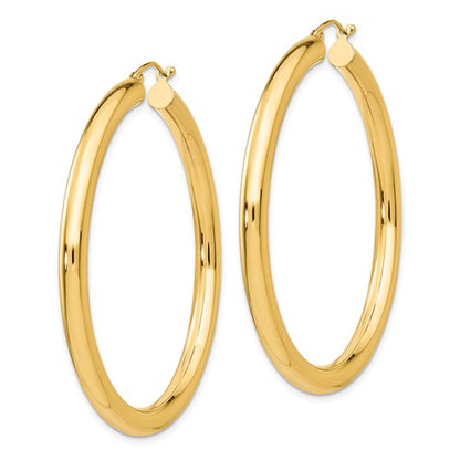 14k yellow gold classic round hoop earrings 50mm x 4mm