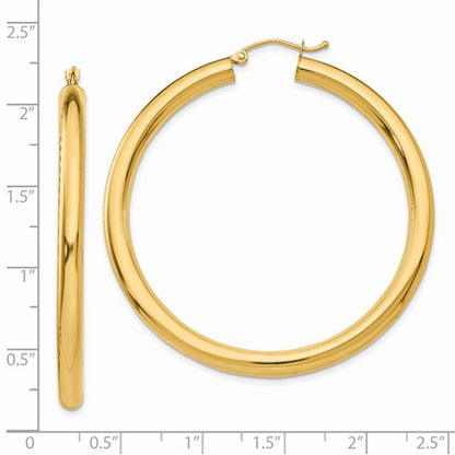 14k yellow gold classic round hoop earrings 50mm x 4mm