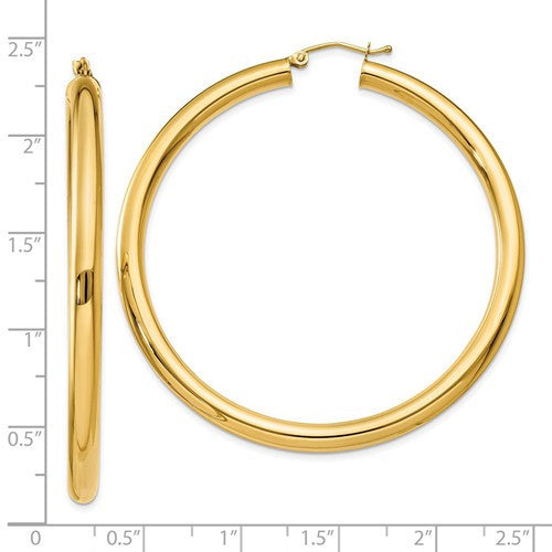 14k yellow gold large lightweight classic round hoop earrings 54mmx4mm